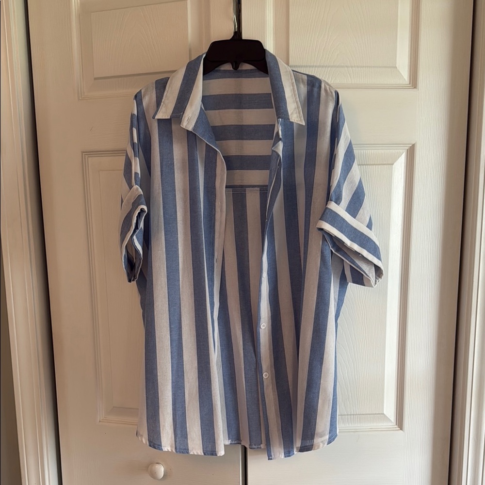 Blue and White Striped Women's oversized bathing suit cover up